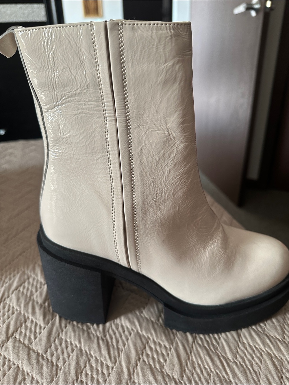 Steve Madden Cream Platform Ankle Boots with Black Sole